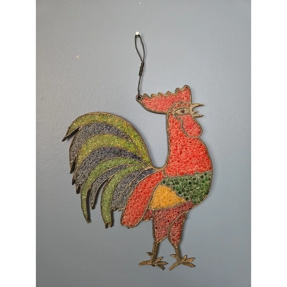 Rooster Stained Glass Window Panel Sun‎ Catcher Chiken Hanging Decor Farmhouse